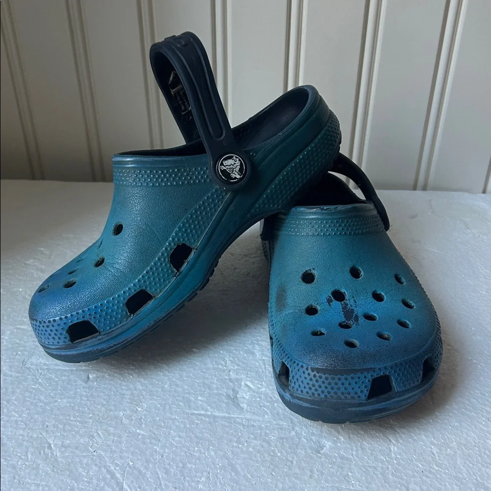 Crocs Kids SlipOn rubber Clogs slingback Mules unisex size 13 aqua/navy